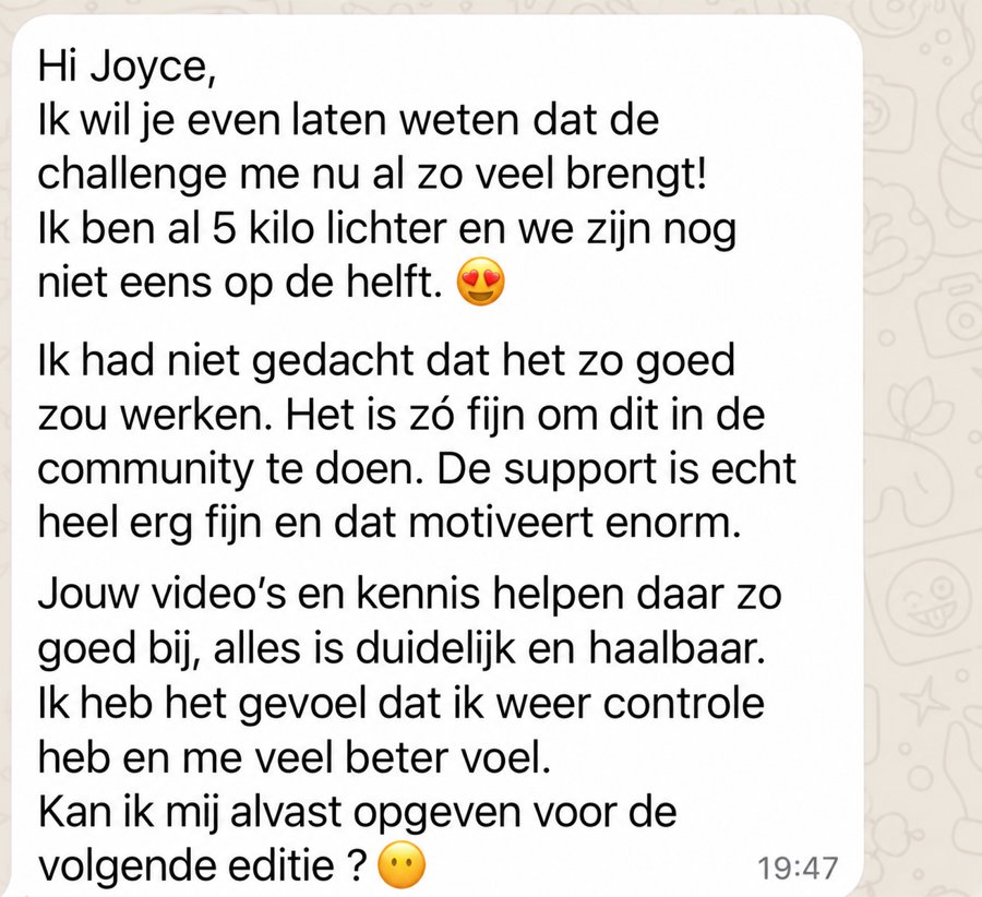 Bericht van een deelnemer: al 5 kilo lichter en ze wil zich opgeven voor de volgende editie